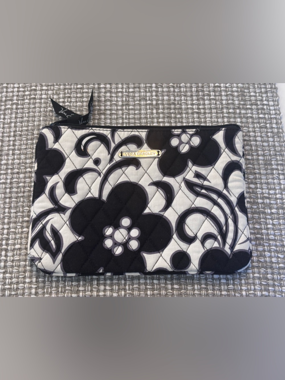 Vera Bradley Black & White Quilted Floral Zip Pouch